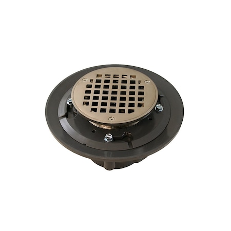 Jones Stephens 3inX4in Heavy Duty PVC Shower Drain with 3-1/2in Metal Spud and 5in Round Brushed Nickel Strainer D4991BN